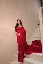GULABO BRIDAL – Deep Cherry Red Silk Saree